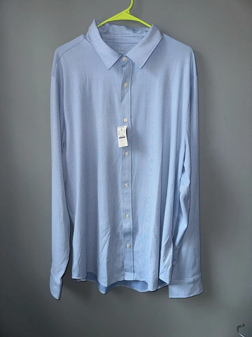 J. Crew NWT Dobby all day‎ performance Light Blue button front Shirt men’s XL